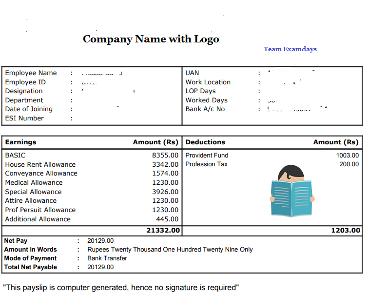 format of salary slip pdf