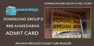 RRB Ahmedabad Admit Card - Group D