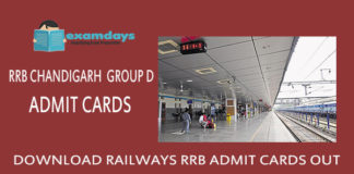 Download RRB Chandigarh Group D Admit Card