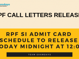 RPF SI Admit Card Schedule to Release Today Midnight at 1200